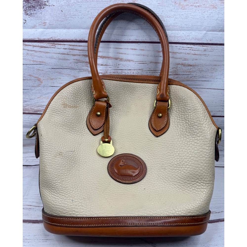 Dooney &‎ Bourke Vintage All Weather Leather Satchel Cream Dome Bag Brass Duck
